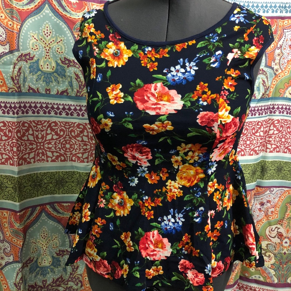 Blue flowered sleeveless top